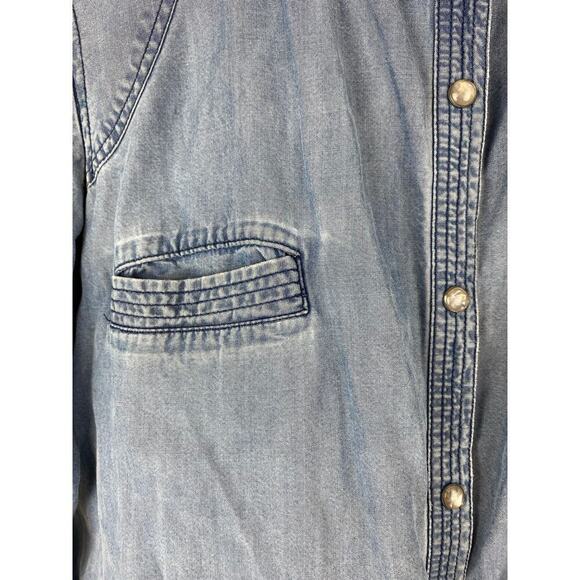 Comptoir Des Cotonniers Women's M Blue Lyocell Pearl Snap Front Shirt - Picture 2 of 9